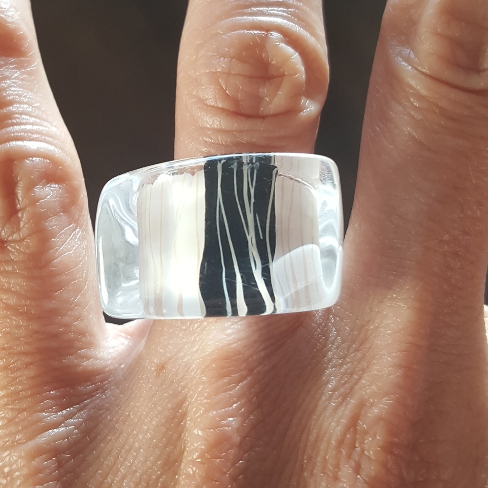 Rectangular Black And White Plastic Ring - image 1